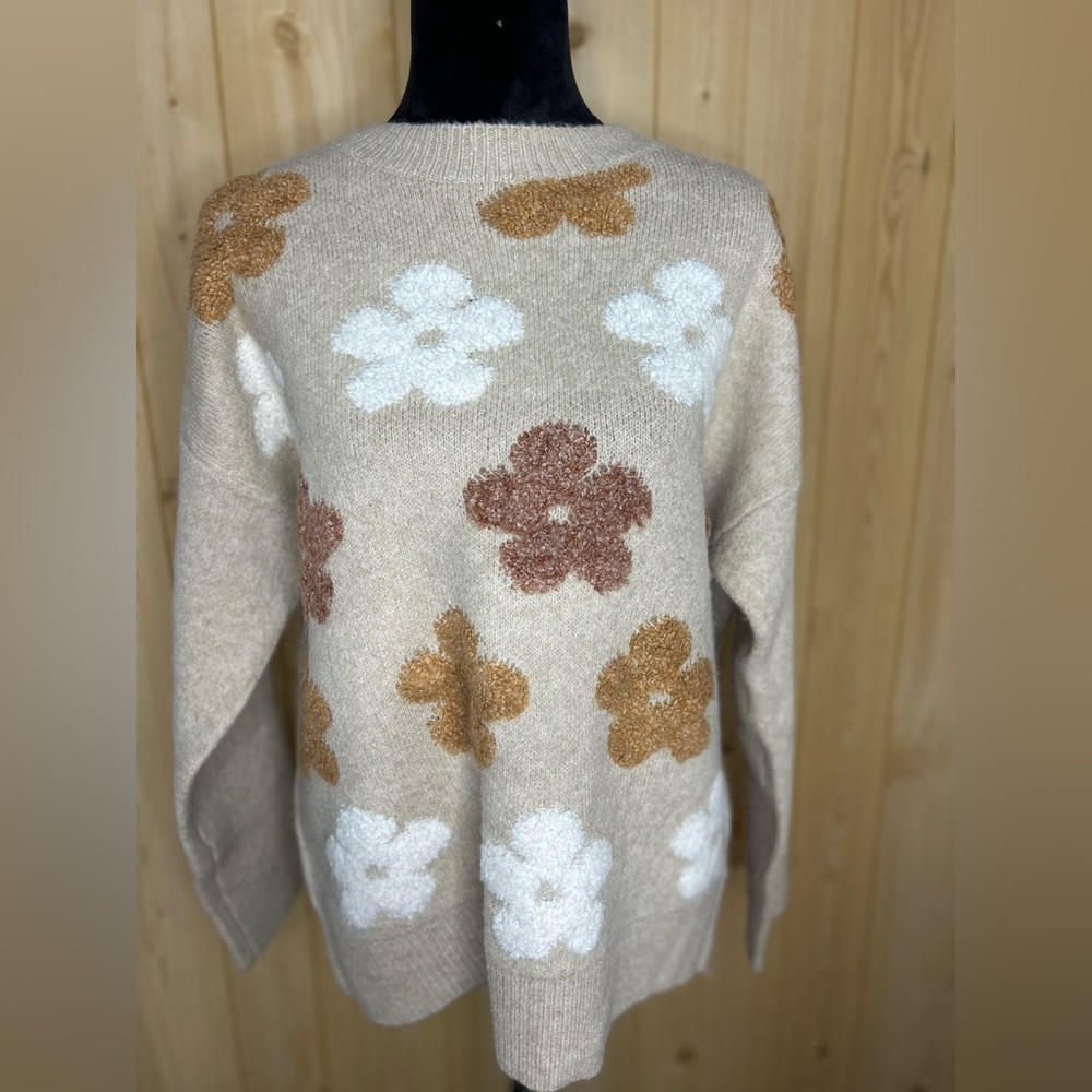 Dreamers Floral Pattern Sweater - Cream and Brown